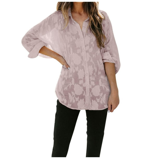 Ladies Tops and Blouses Dressy Casual Button Down Shirt Loose Mesh