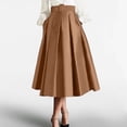 thumbnail image 2 of Women's Vintage Style Midi Skirt with Hidden Side Pockets and Flared Hem, Soft Stretch Fabric for All Day Comfort Khaki L, 2 of 7