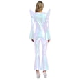 thumbnail image 2 of Moggemol Womens 70s Rave Outfits Shiny Metallic Bell Bottom Alien Jumpsuit Shiny Silver 3XL, 2 of 4