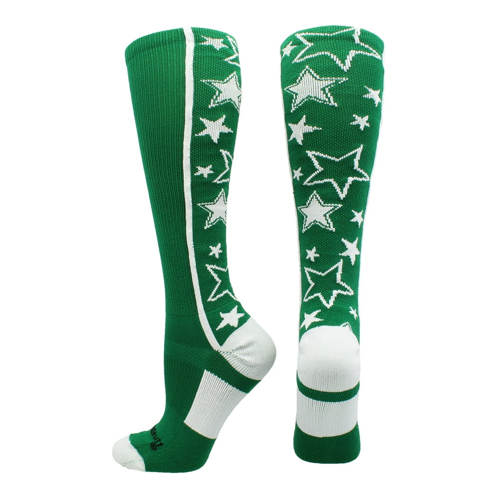 MadSportsStuff Crazy Socks with Stars Over the Calf Socks (Kelly Green/White, Large) Kelly