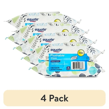 (4 pack) Equate Hypoallergenic Flushable Wet Wipes, Fresh Scent, 96 Wipes, 2 Pack