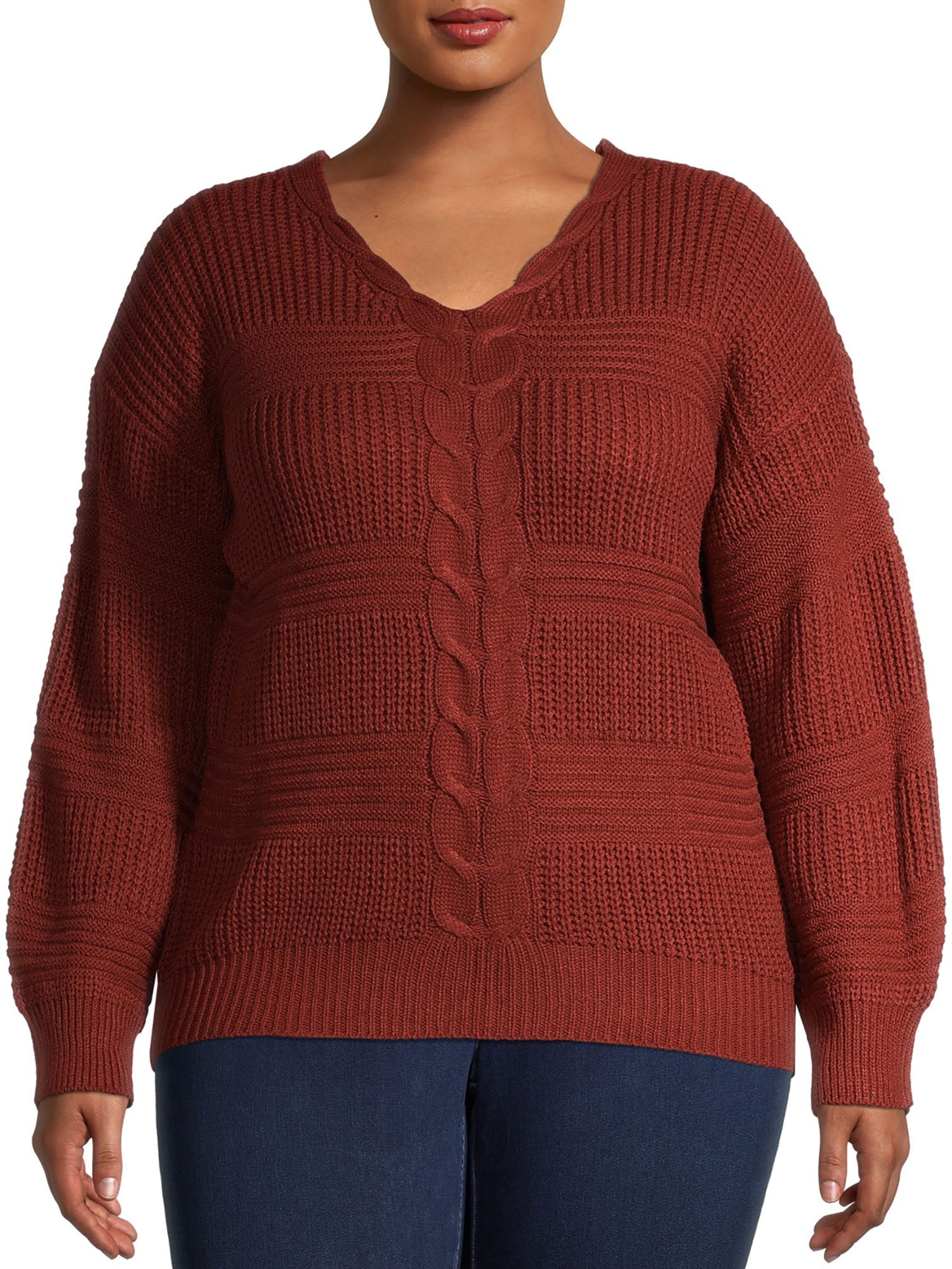 Women Plus Size Cardigan Knitted Sweater Long Sleeve Crochet V-Neck Tops