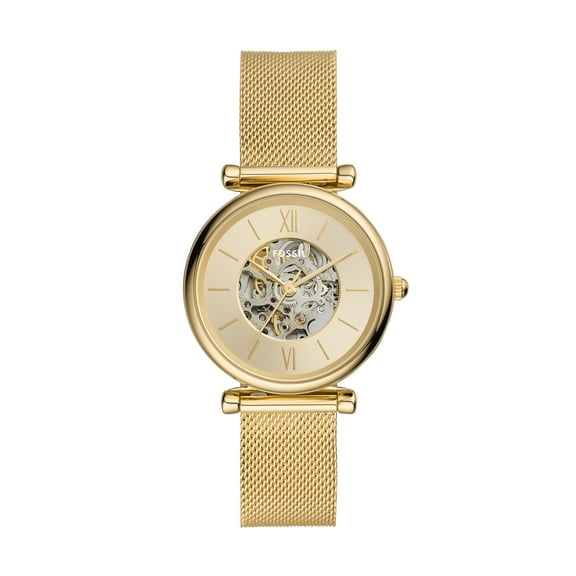 Fossil Women's Carlie Automatic, Gold-Tone Stainless Steel Mesh Watch