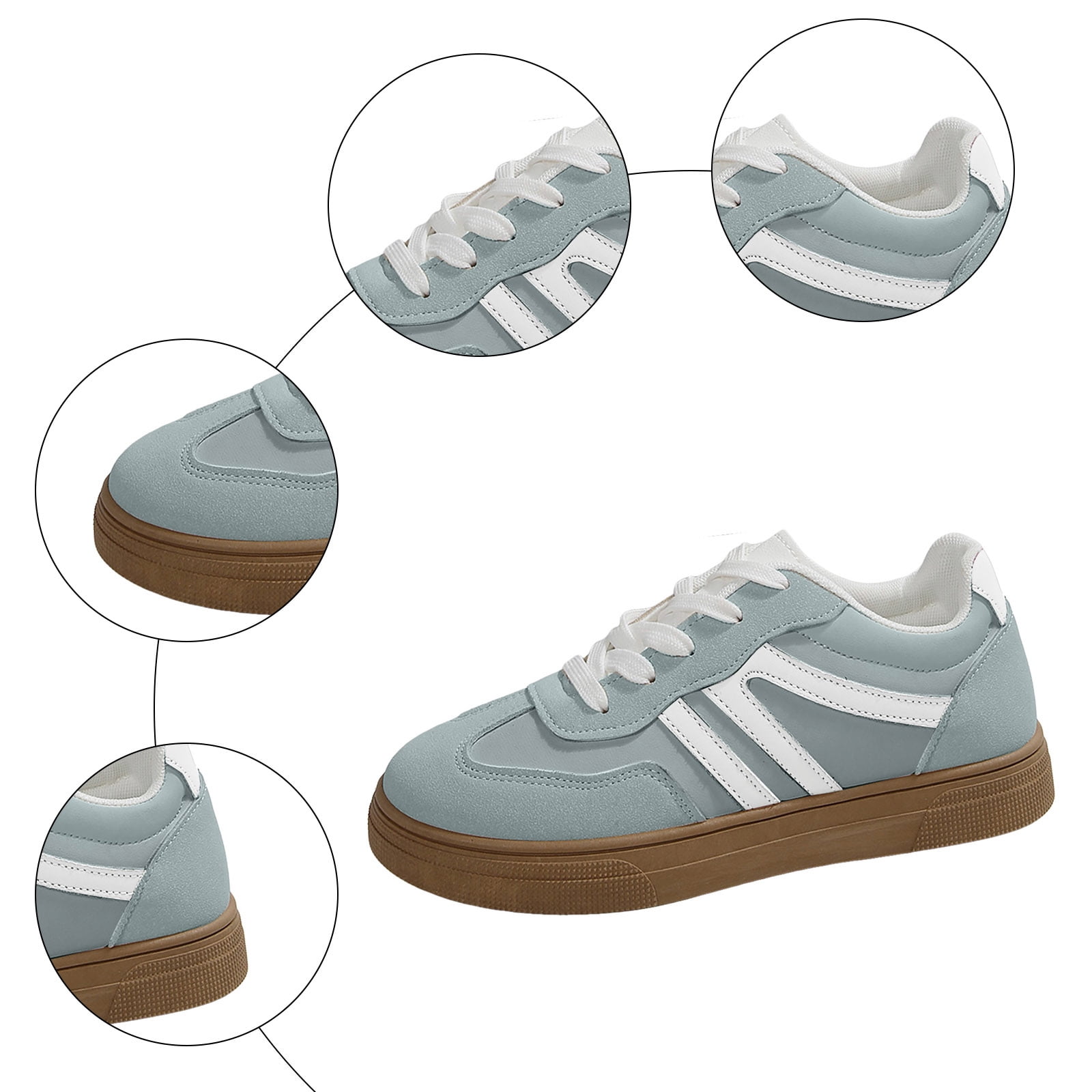 Flat Shoes for Women Vintage Classic Thick Sole Trainers Skate Shoes Splice Suede Lace up Antislip Walking Tennis Shoes Low Top Sneakers Sky Blue Size 9