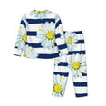 thumbnail image 2 of Junzan Daisy Striped Nautical Print Womens Pajama Sets,Long Sleeve Button Down For Women Pjs 2 Piece, 2 of 9