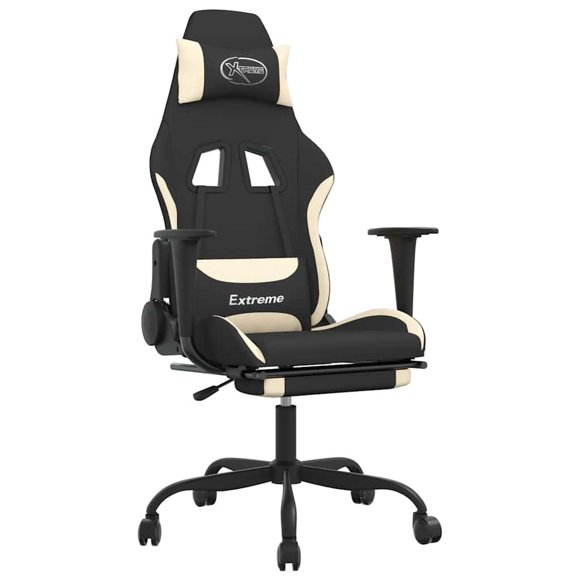 Silla de masaje para videojuegos VidaXL reclinable con reposapiés negro/crema