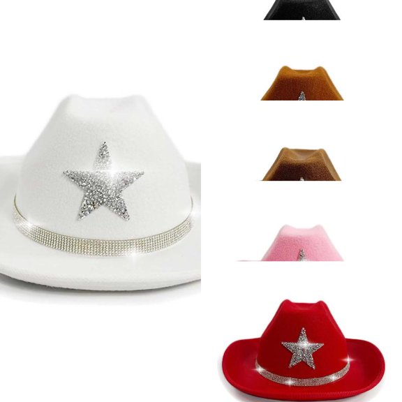 Wdgfv Kids Sparkly Cowgirl Hat with Rhinestone Stars Western Felt Hat for Girls and Boys Party Play and 4-10 Years