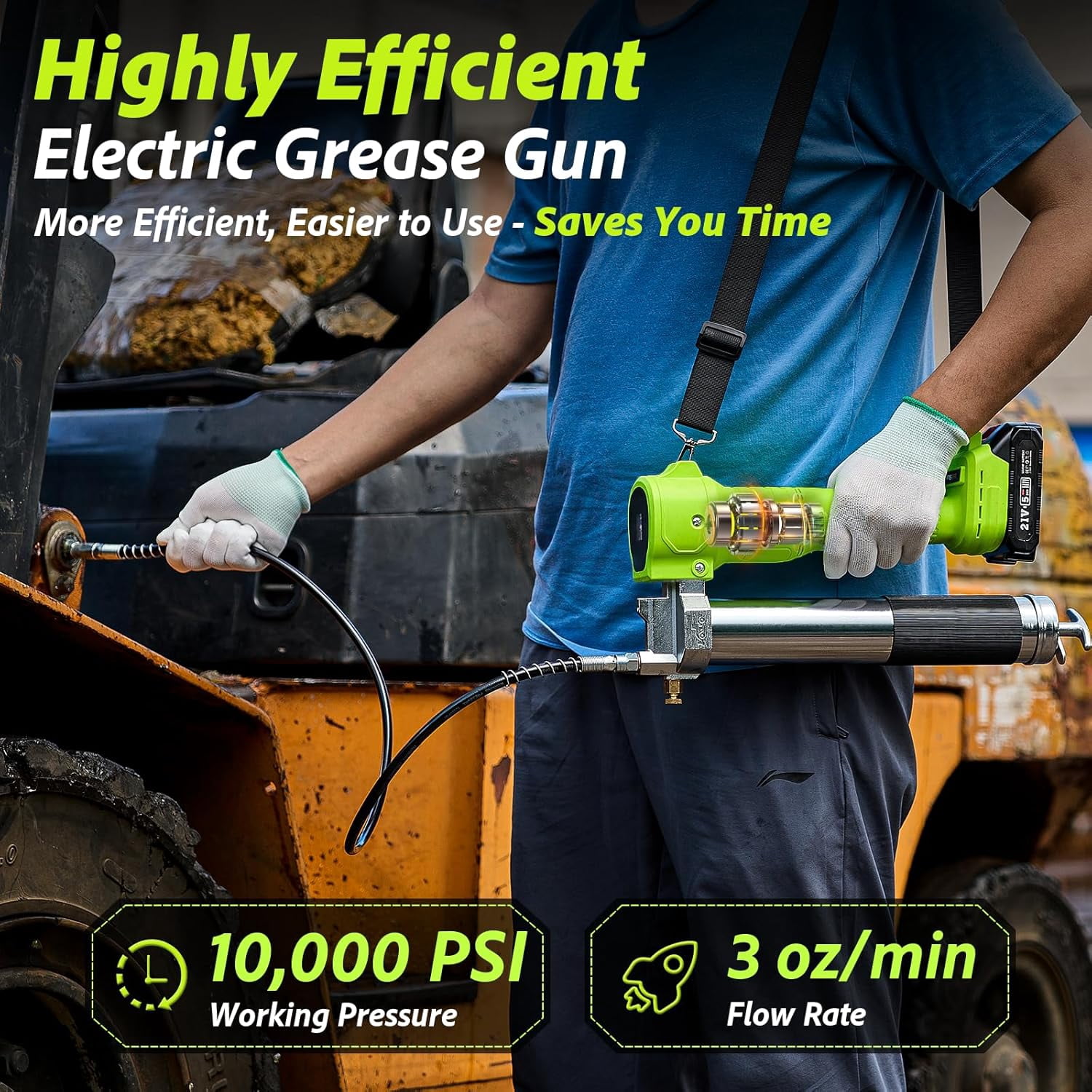 TaskStar Cordless Electric Grease Gun Kit, 10000 PSI High Pressure, 2 Batteries & Charger, 39.4 Inch Flexible Hose, Built-in Super Bright LED Work Light