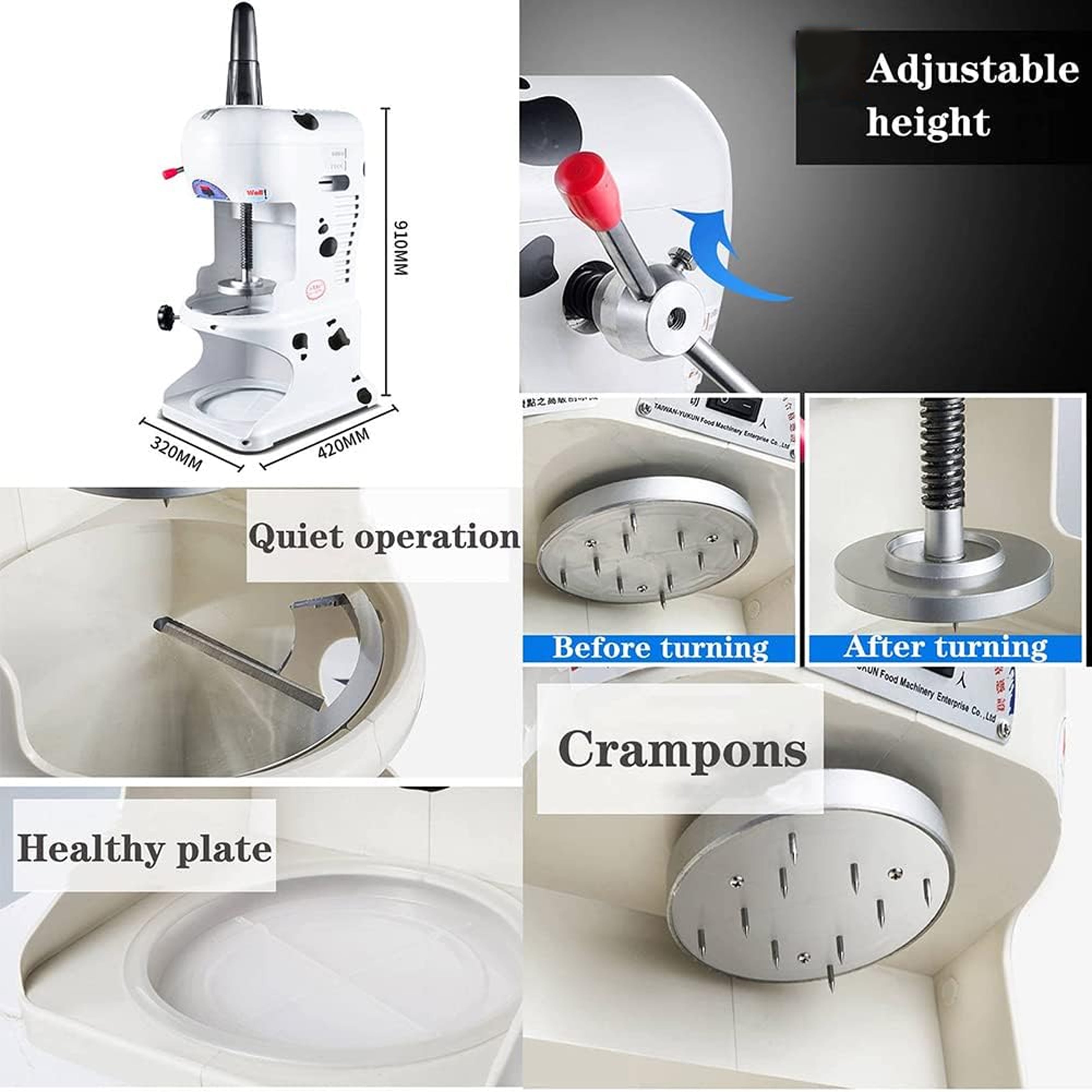 Commercial Ice Shaver 350W 198lbs/h Electric Snow Cone Maker with Adjustable Ice Texture Ice Crusher Smoothie Machine Slush Machine Ice Cream Smooth Cocktail 110V