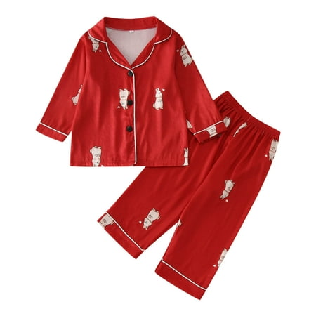 

JUMESG Girls Clothing Sets Girl s Two Piece Outfit Button Down Long Sleeve Shirt with Pants Set (Red 3-4 Years)