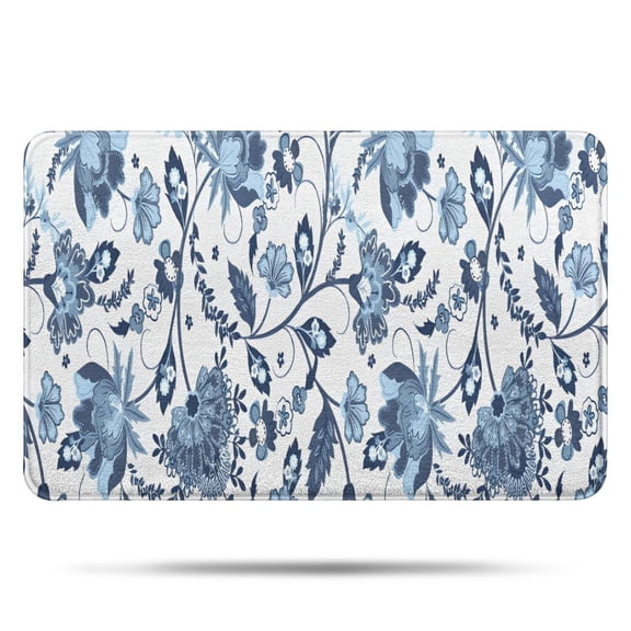 Blue Floral Leaf Pattern Bathroom Rugs Mat,Non Slip Microfiber Bathroom Rug,Rubber Backing,Soft Bathroom Mats for Bathroom Floor,Tub and Shower,17x27in(43x68cm)
