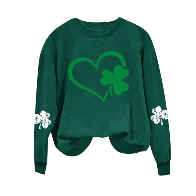 Bowake Sweat à Capuche Femme St Patrick'S Day Imprimé Col Rond Sweat-Shirt à Manches Longues Casual Ample Confortable Pull-Overs