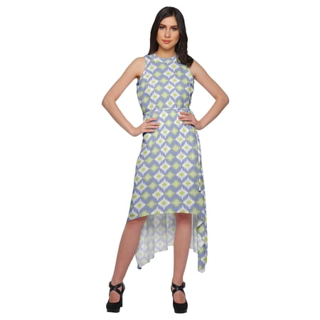 Moomaya High-Low Style Dress For Women Plus Size Sleeveless Casual Clothing