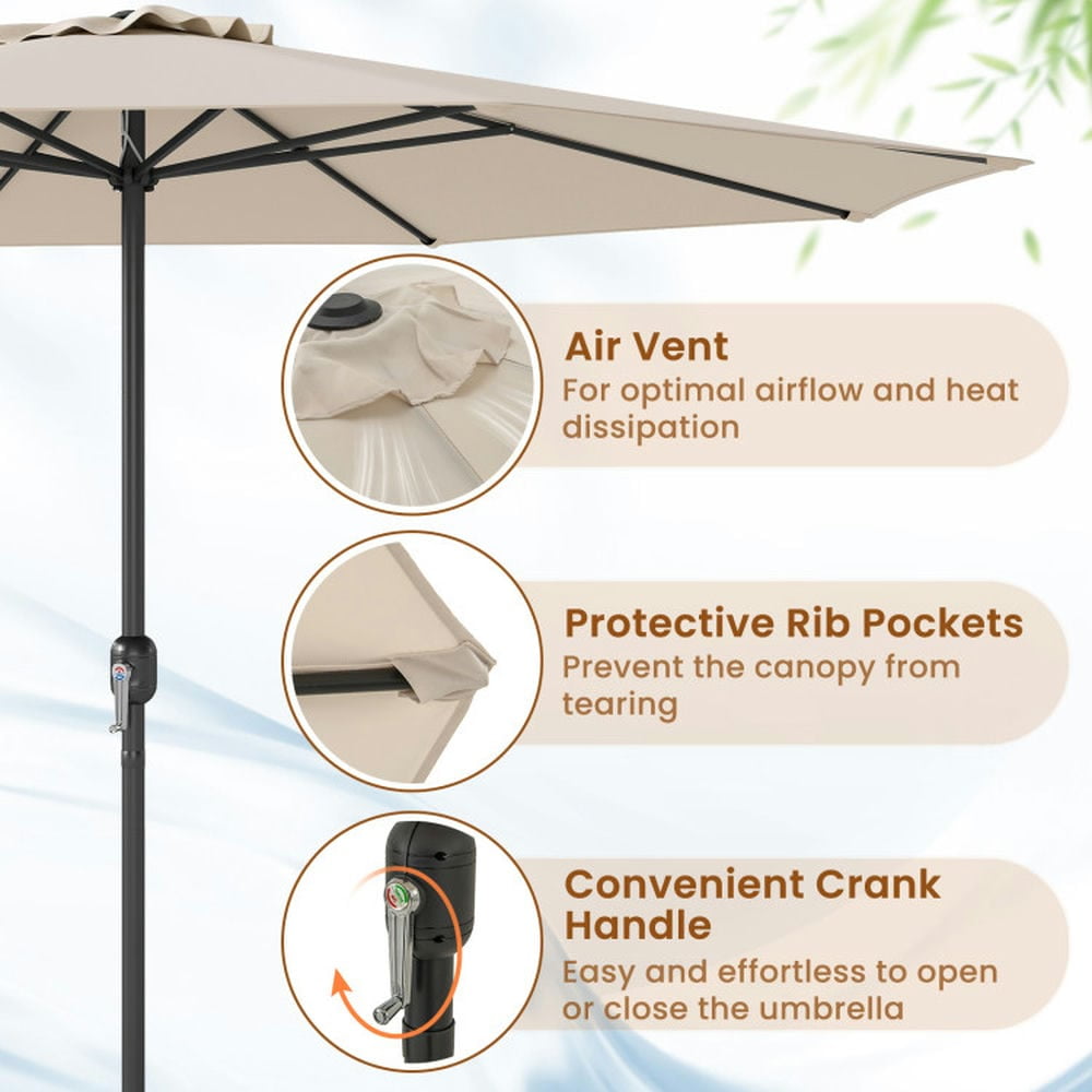 Demifill 12 Feet Patio Umbrella with Crank Handle and 8 Sturdy Ribs, Patio Umbrella for Outdoor, Beige