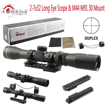 AIM Mosin Nagant 2-7x32 Long Eye Relief Scope + M44 M91 30 Scout Mount