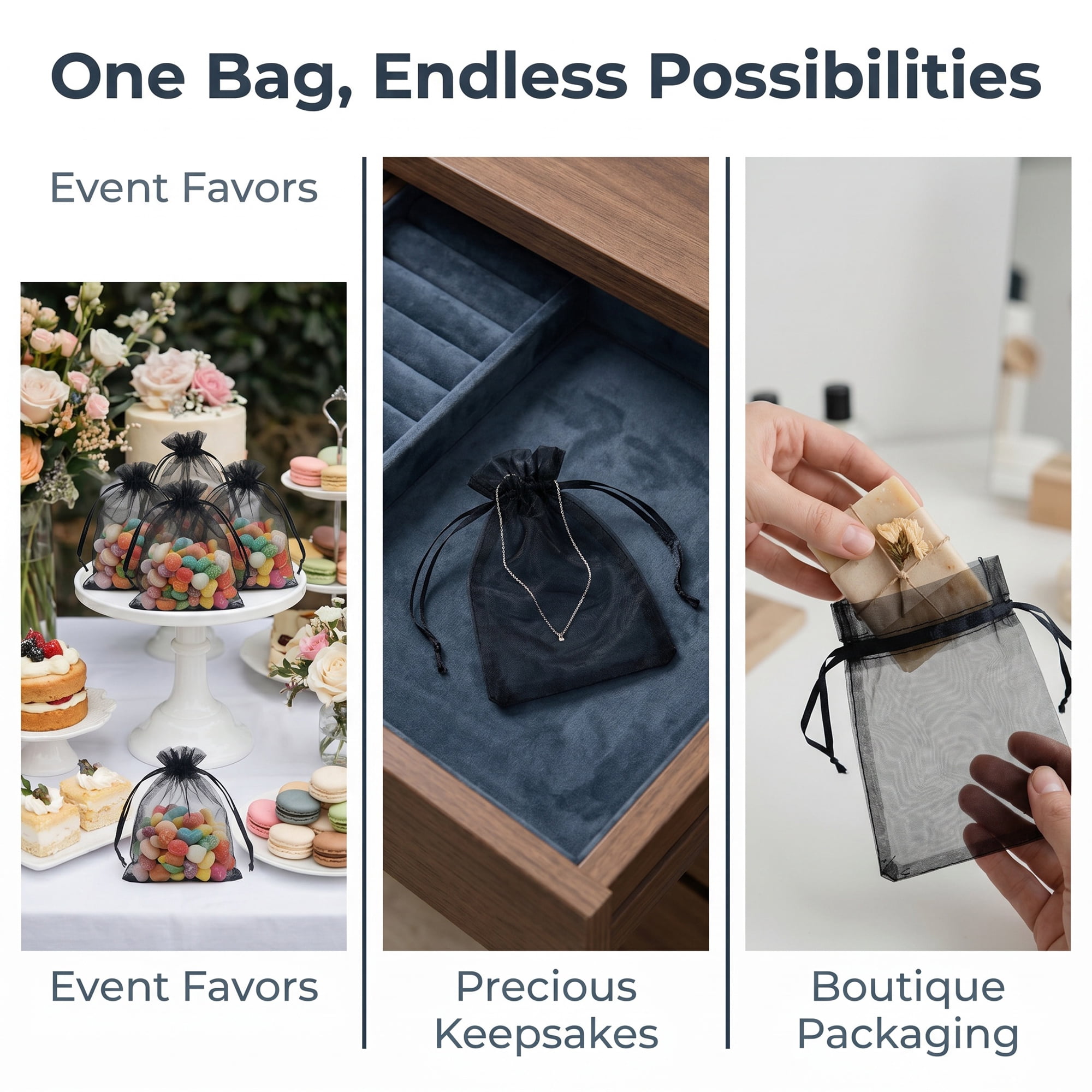 Unique Bargains Multi-Purpose Gift Bags with Handles for Events Black 3.5" x 4.7"
