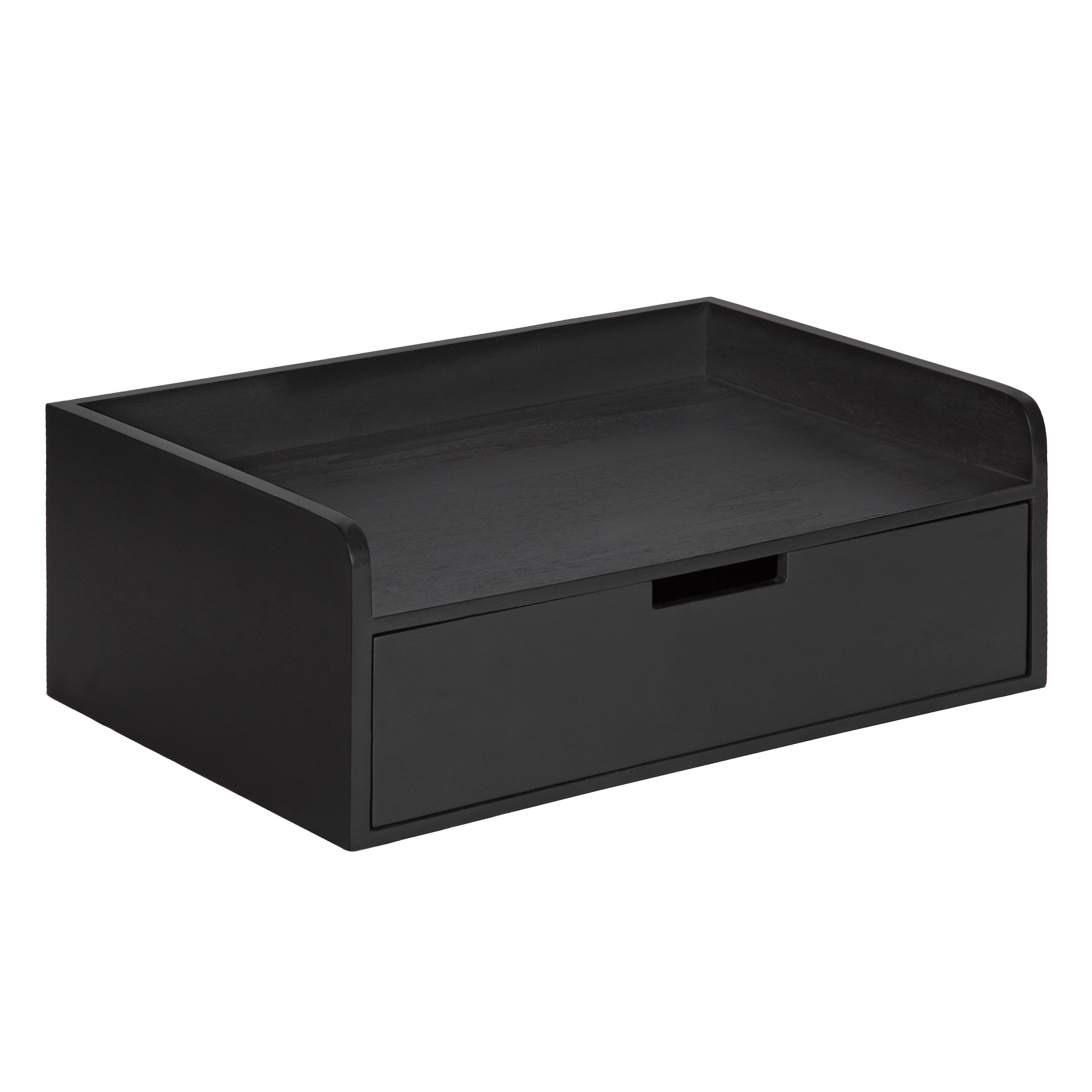 Modern Black Wood Floating Shelf Side Table with Storage