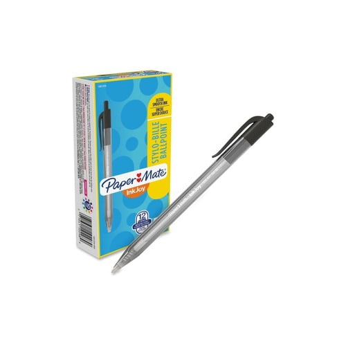 Paper Mate InkJoy 100 RT Pens Medium Pen Point - 1 mm Pen Point Size - Retractable - Black - Translucent Barrel - 12 / Dozen