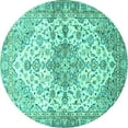 thumbnail image 1 of Ahgly Company Machine Washable Indoor Round Medallion Turquoise Blue Traditional Area Rugs, 3' Round, 1 of 4