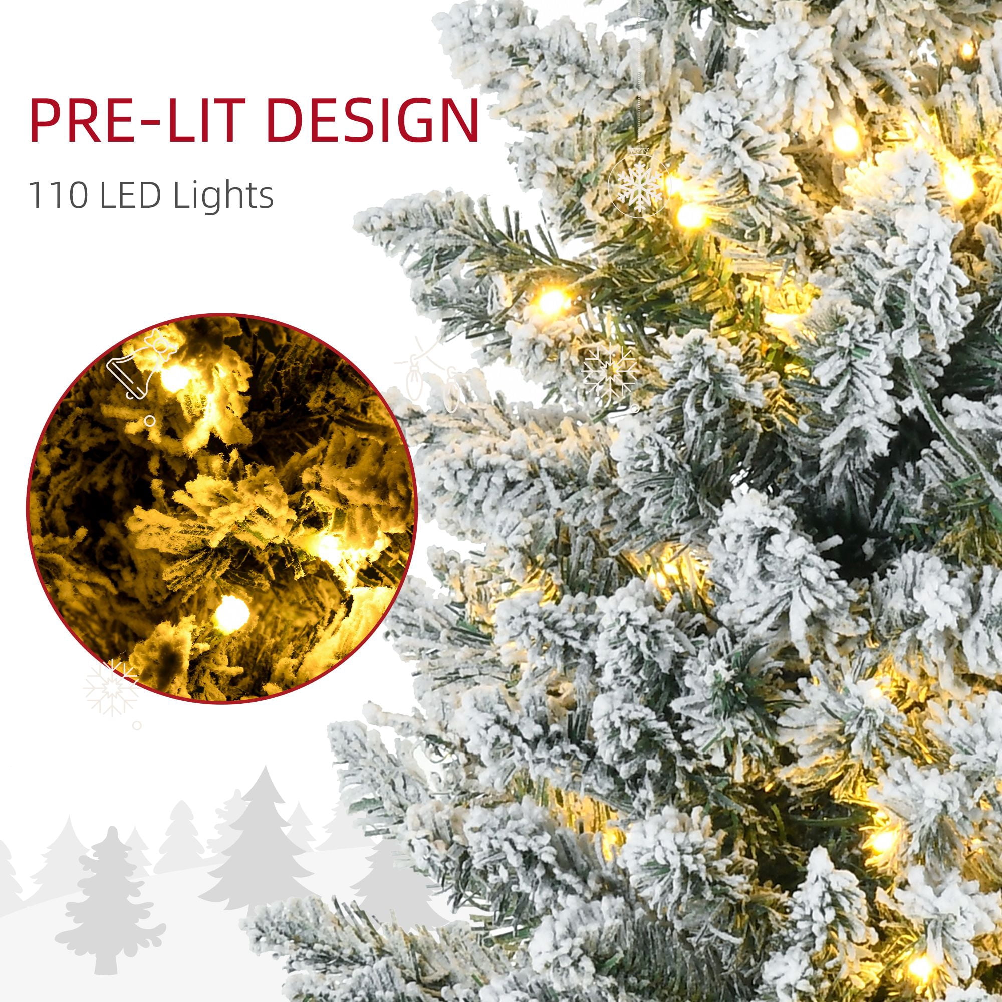 Pencil Christmas Tree, 5 ft Slim Artificial Tree with Warm White LED Lights, 294 Tips, Flame Retardant Branches, Indoor Holiday Decor