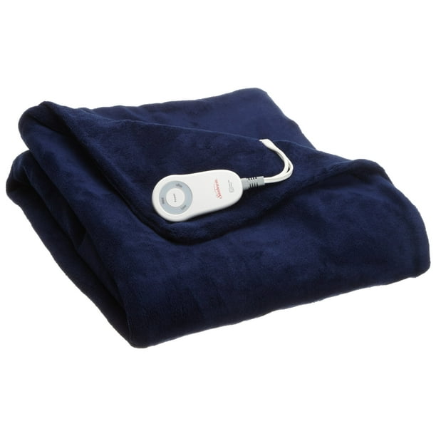 Sunbeam Heated Throw Blanket Microplush, 3 Heat Settings, Royal Blue