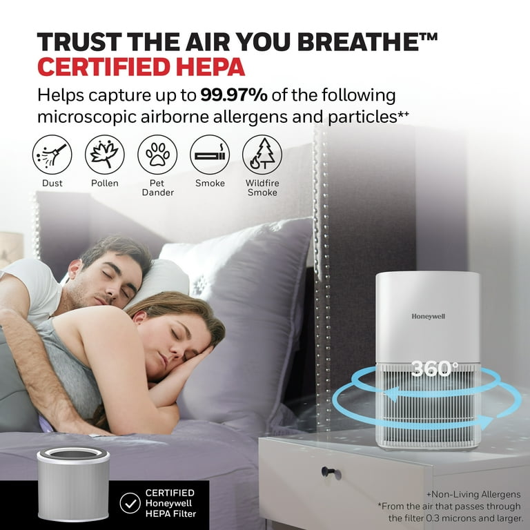 Honeywell HEPA Air Purifiers for Bedroom, HPA120W, 530 Sq Ft, HEPA Filter
