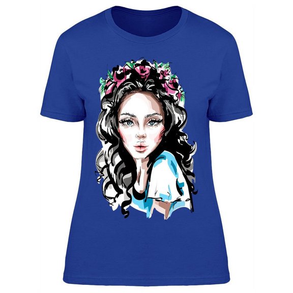 Cute Woman With A Flower Wreath T-Shirt Women -Image by Shutterstock, Female x-Large