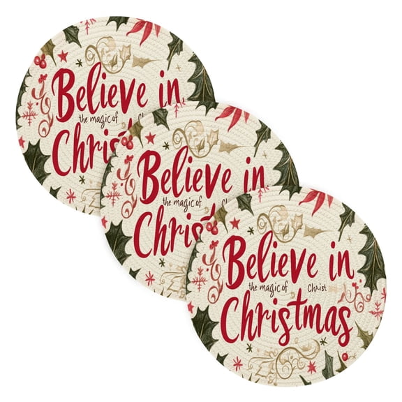 BZSMCE Mats for Pots,Pans Place Light Red Merry Christmas Elegant Wreath Simple Style Pattern Pot Mats