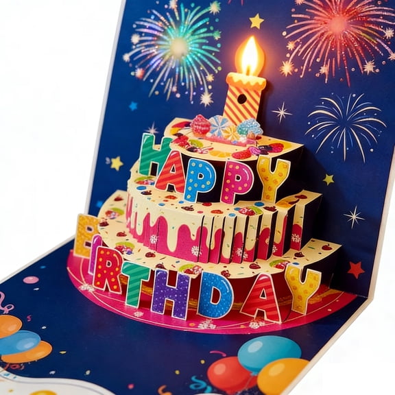 3D Pop Up Birthday Cards, Musical LED Lights Candle Music Birthday Cards, Postcards Greeting Cards, Birthday Gifts for Mom Women Men Kids Child Dad Father Wife