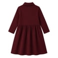 thumbnail image 3 of HILEELANG 4-13Y Girls Long Sleeve Polo Dress School Uniform Dress with Pockets Cotton Blend Pique Collared Dress Burgundy,10-11Y, 3 of 9