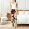 thumbnail image 4 of Cauagu Vintage Rose Botanical Art Pajama Pants for Women Loose Fit Wide Leg Trouser Pants Casual Elastic Waist Drawstring Lounge Pants, 4 of 6