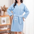 thumbnail image 3 of Kaemgyyd Robes for Women Fluffy Fuzzy V Neck Bath Robe Knee Length Bathrobe Bow Front Ladies Outfits（Sky Blue,One Size）, 3 of 7