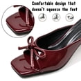 thumbnail image 3 of CHICVOMEY Womens Bow Knot Block Heel Mule Sandals Square Toe Open Toe Patent Leather Slide Heels Slip on Chunky Heel Slippers for Summer Party Wedding Daily Wear, 3 of 7