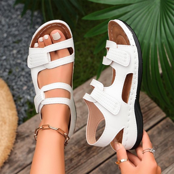 DIVVce Star Embroidered Wedge Sandals For Women Open Toe Adjustable Strap Comfort Footwear