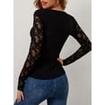 thumbnail image 6 of Women'S Floral Embroidery Mesh Lace V Neck Long Sleeve Top Black XXL, 6 of 9