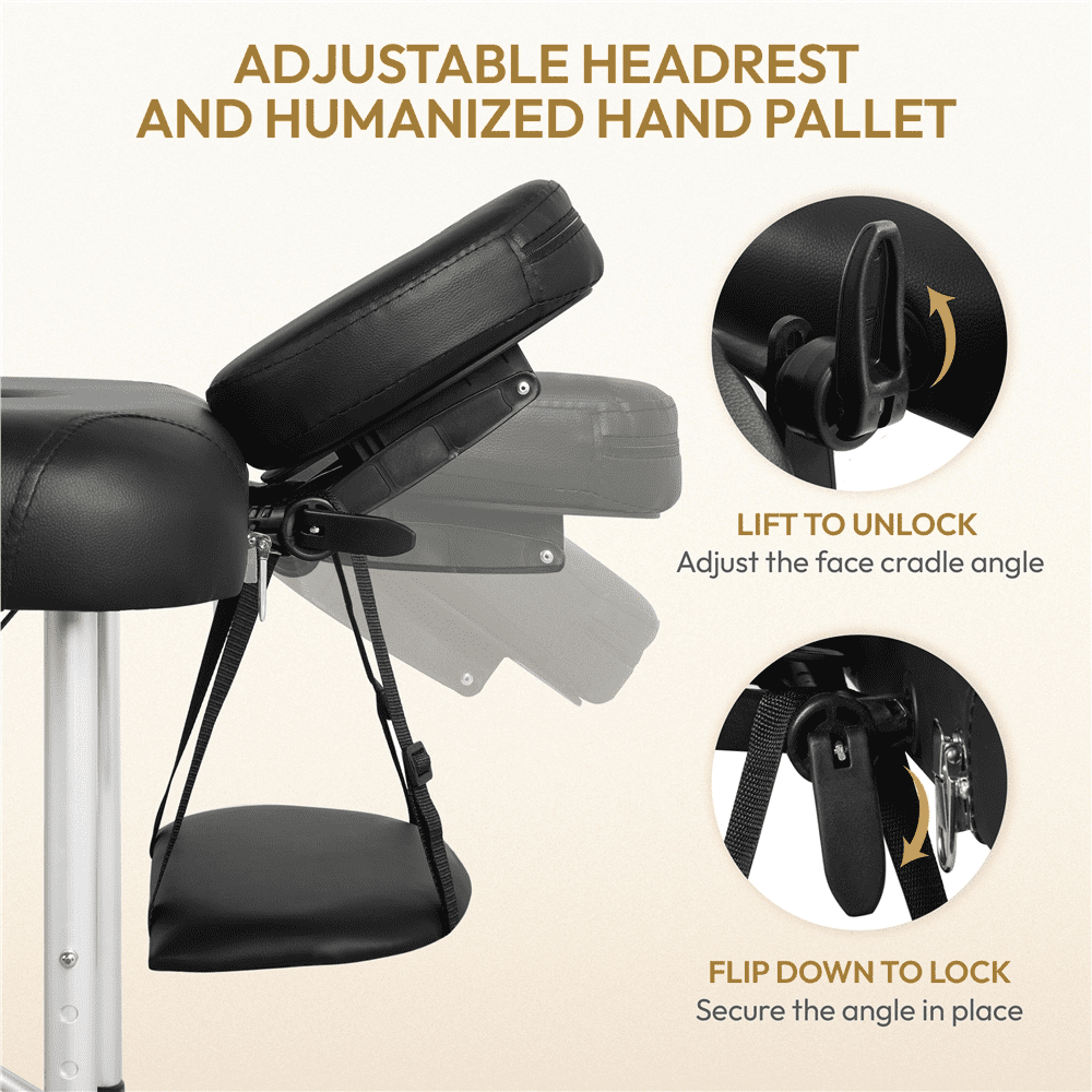 Renwick Portable Adjustable Massage Table with Metal Legs, Black
