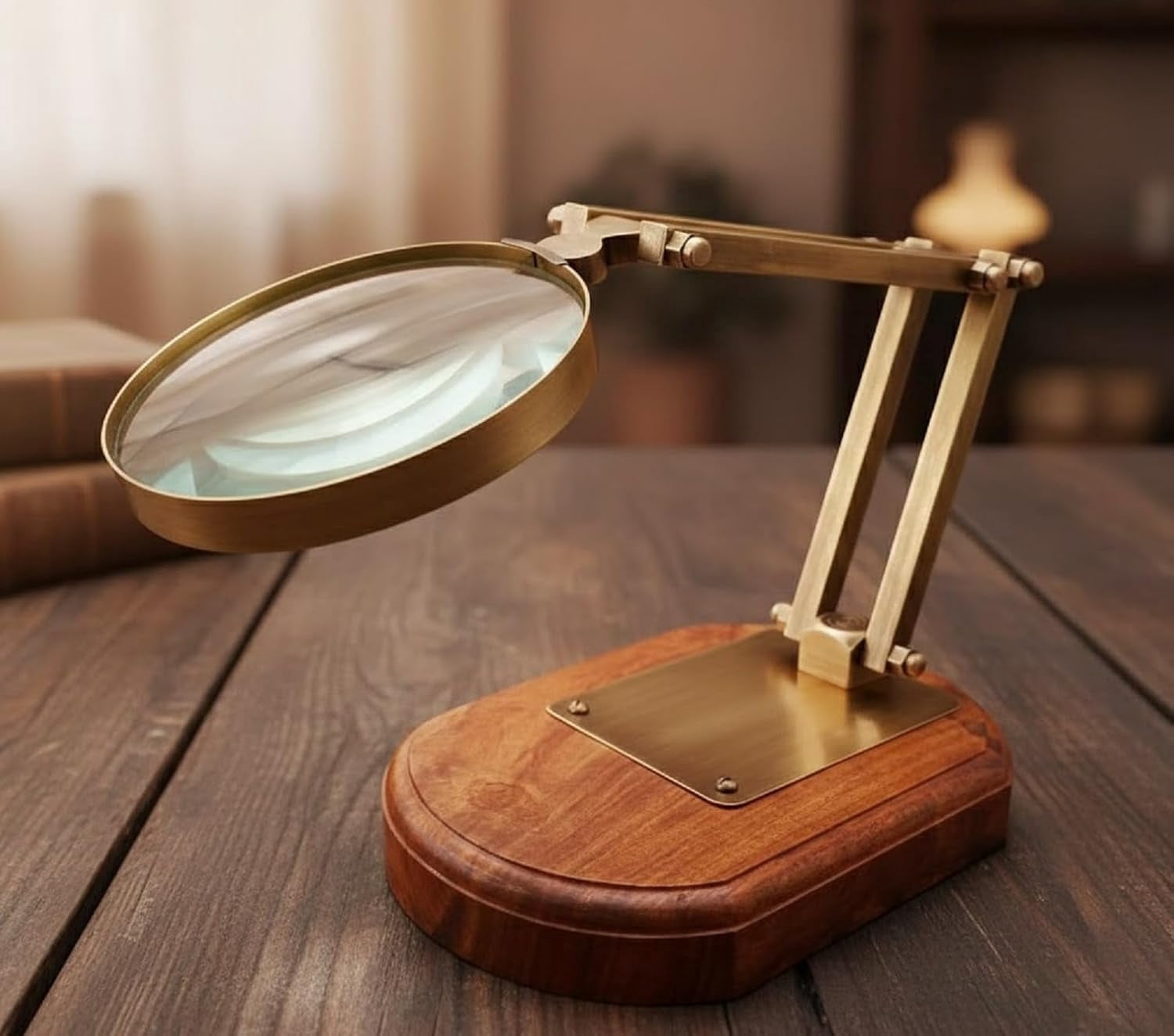 Maritime treasures Antique Brass Desk Magnifying Glass with Wooden Base