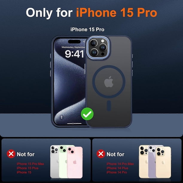 for iPhone 15 Pro Max Case, iPhone 15 Pro Max Case with Mag-Safe, Military Grade Drop Protection, Slim Fit Translucent Matte Case, Blue