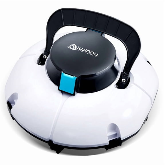 Cordless Robotic Pool Cleaner, Winny Pool Cleaner Automatic Pool Vacuum with Dual Filters, 80 Mins Runtime, Ideal for Flat Above Pools Up to 645 Sq.Ft (White and Blue)