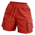 thumbnail image 4 of Only Moment Women's Summer Sweat Shorts Polyester,Spandex Comfy Stretch Lace Trim Summer Beach Linen Ruffle Shorts High Waisted Shorts Wowomen Red,XL, 4 of 4
