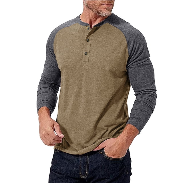 Blusas y camisas de manga larga con cuello redondo para hombre, blusa informal de poliéster con bloques de color y manga larga con cuello redondo.