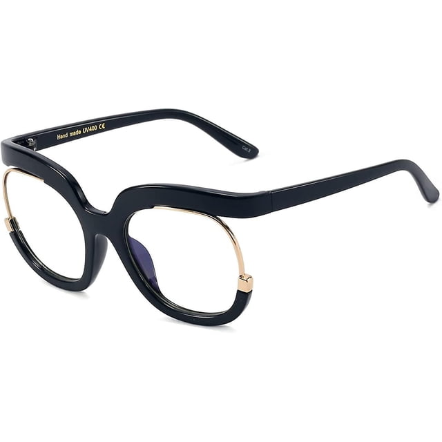 - Oversized Clear Glasses Blue Light Blocking Non-prescription Fake Round Eyeglasses