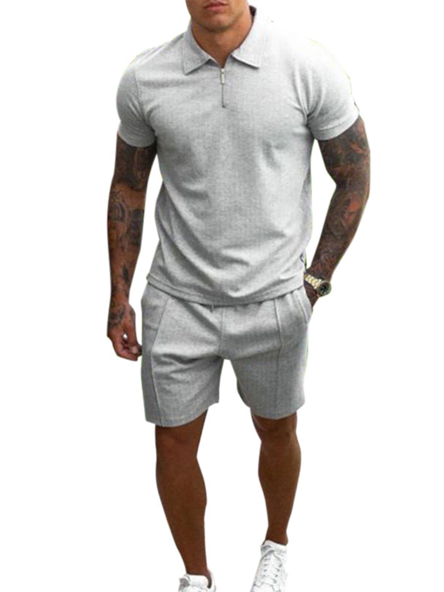 Details about   Men Tracksuit Short Sleeve Jogging Casual Sports T-Shirts and Shorts 2 Piece Set 