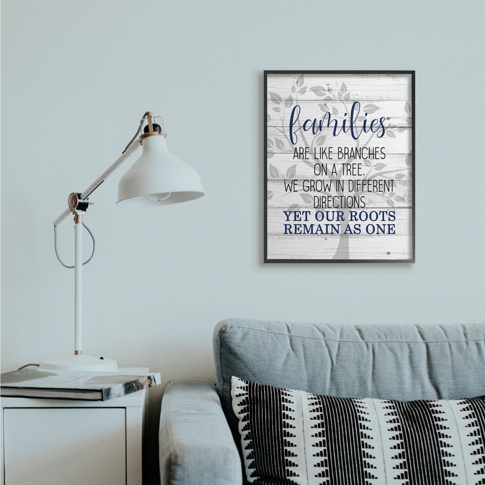 Stupell Industries Family Branches and Roots Phrase Tree Growth Inspiration Framed Wall Art Design by Kim Allen, 24" x 30", Black Framed