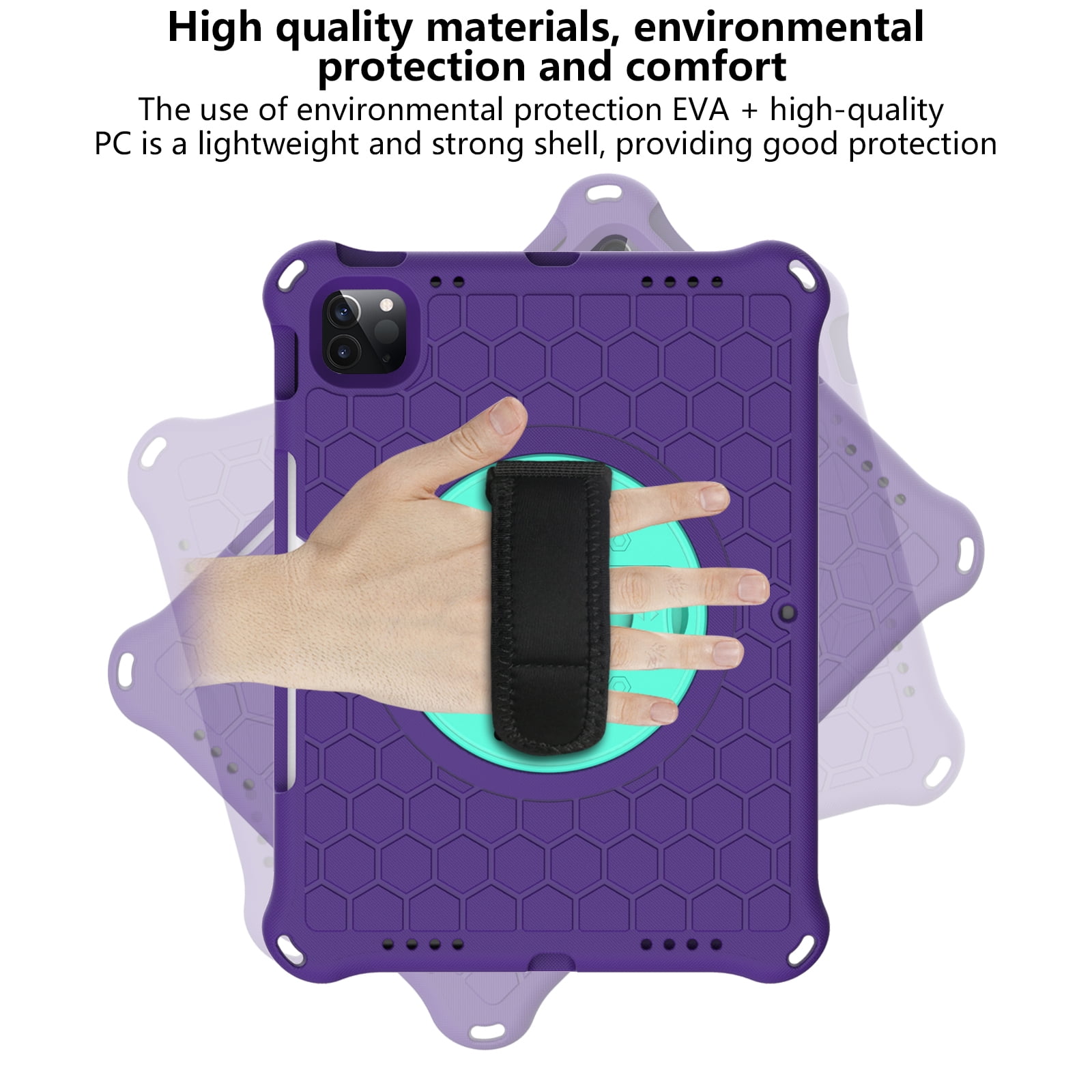 Allytech iPad Air 4th Gen Case, iPad Pro 11 2021 Case, iPad Pro 11 Case 2020/2018, Drop Protection Shockproof Shoulder Strap Pencil Holder Kickstand Case Cover for Apple iPad Air 4 10.9,Purple/Green