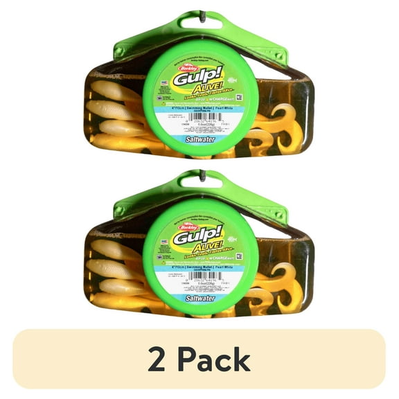 (2 pack) Berkley Gulp! Alive! Saltwater Swimming Mullet Fishing Bait Grubs 4in | 10cm Half Pint 4x7 Pearl White