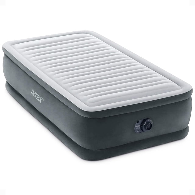 Intex 64411ED Comfort colchón de Aire Elevado de Felpa Dura-Beam con Bomba eléctrica Interna, Altura de la Cama de 18 Pulgadas, Doble