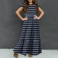 thumbnail image 5 of Summer Beach Dresses for Girls Size 6-12 Ruffle Short Sleeve Toddlers Kids Trendy Crewneck Stripe Printed Comfort Long Maxi Dress, 5 of 7