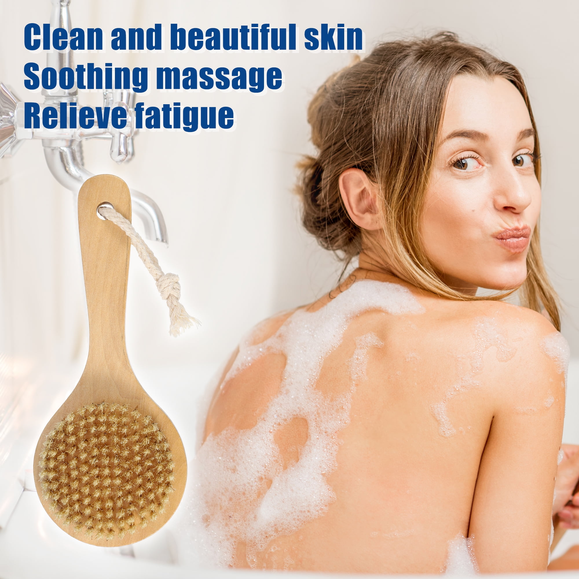 Unique Bargains Bath Brush Back Scrubber Wood for Shower with Short Handle Brown 7.9"