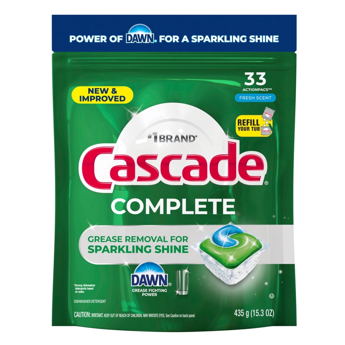 Cascade Complete Dishwasher Detergent Fresh, 33ct